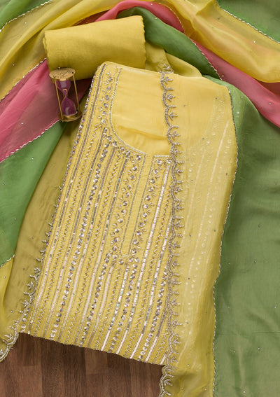 Mehendi Mirrorwork Georgette Unstitched Salwar Suit-Koskii
