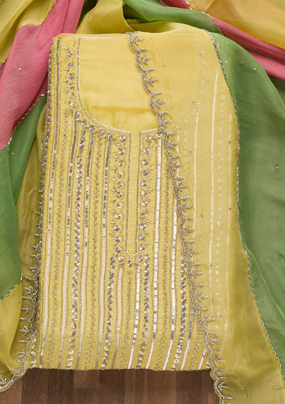 Mehendi Mirrorwork Georgette Unstitched Salwar Suit-Koskii