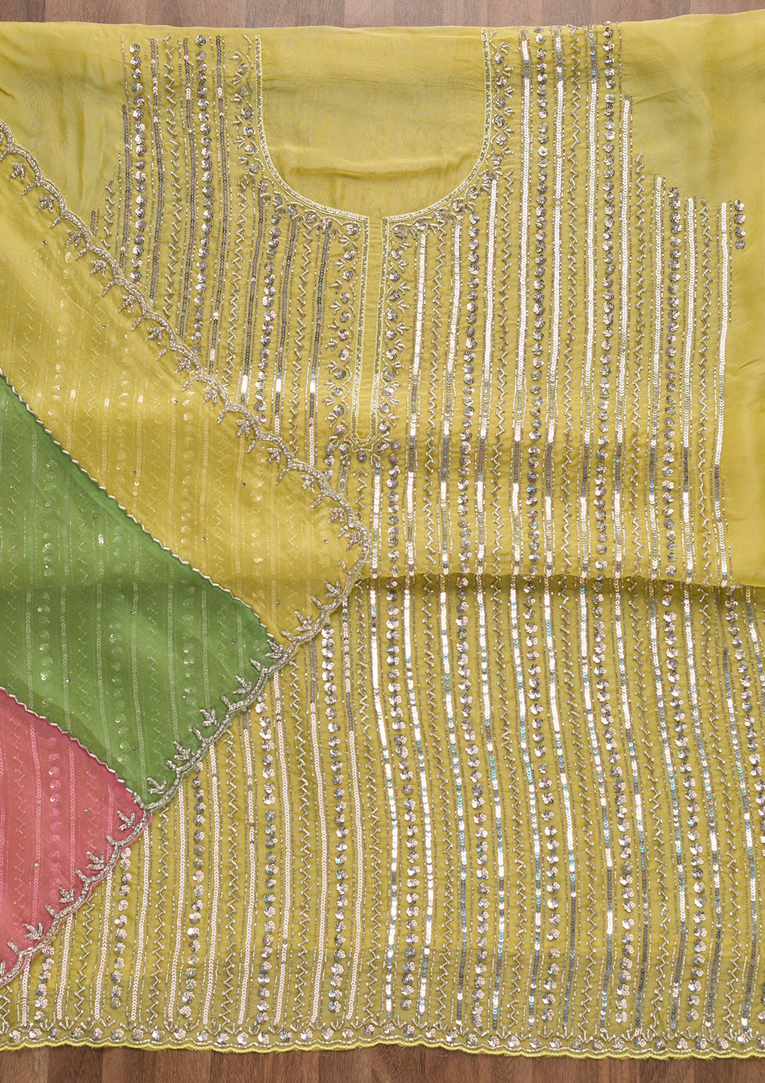 Mehendi Mirrorwork Georgette Unstitched Salwar Suit-Koskii