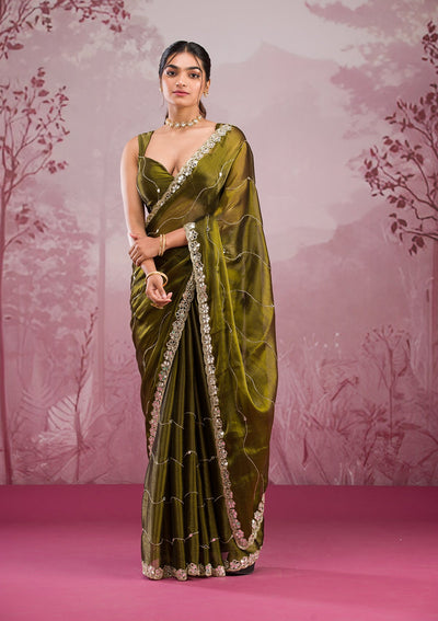 Mehendi Mirrorwork Georgette Saree-Koskii