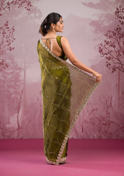 Mehendi Mirrorwork Georgette Saree-Koskii