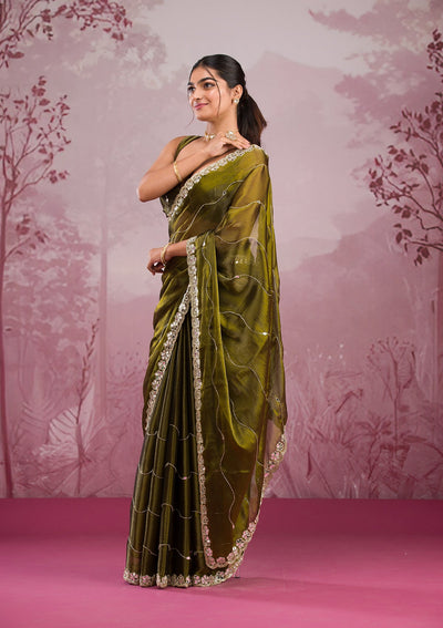 Mehendi Mirrorwork Georgette Saree-Koskii