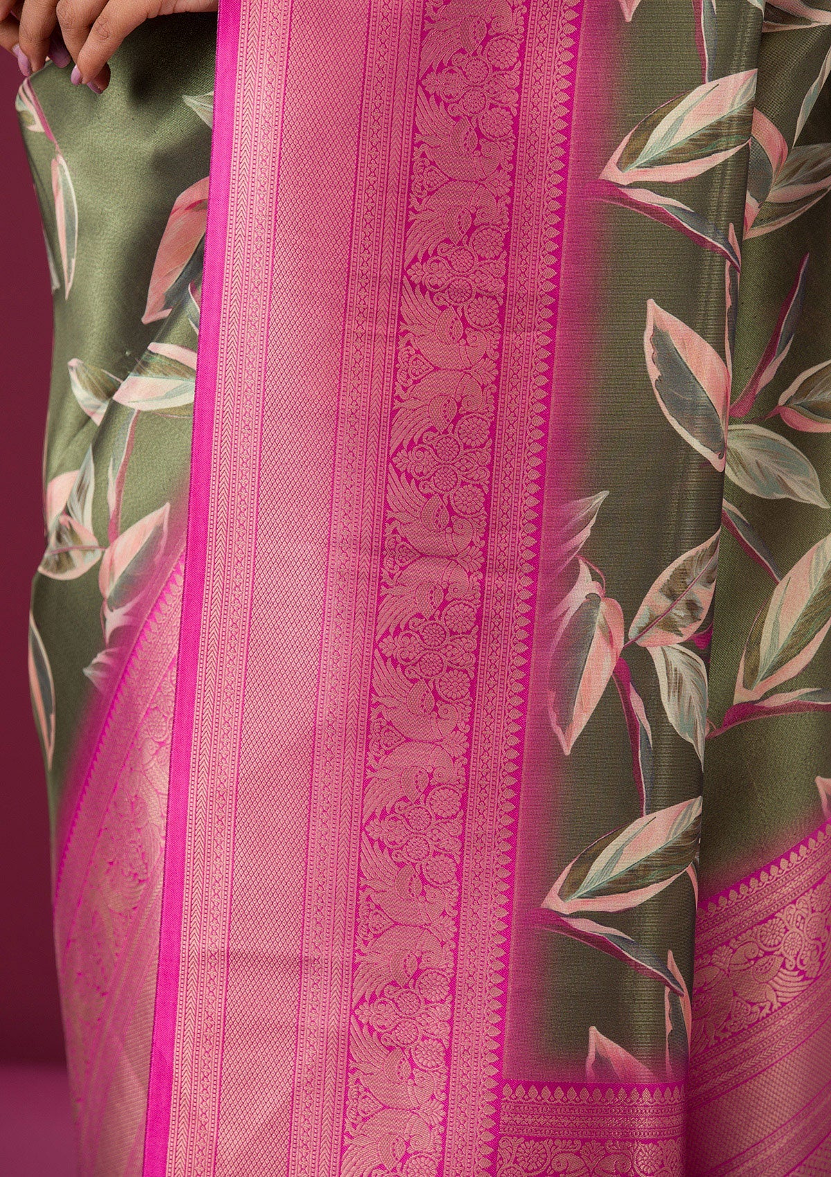 Mehendi Printed Art Silk Saree