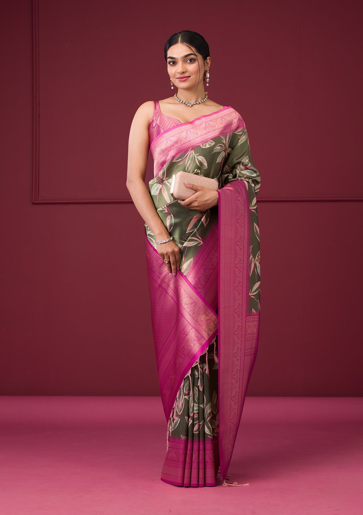 Mehendi Printed Art Silk Saree