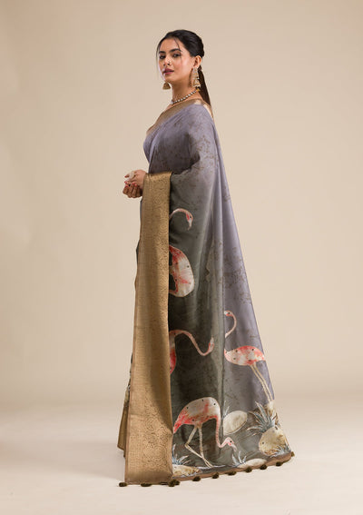 Mehendi Printed Art Silk Saree-Koskii