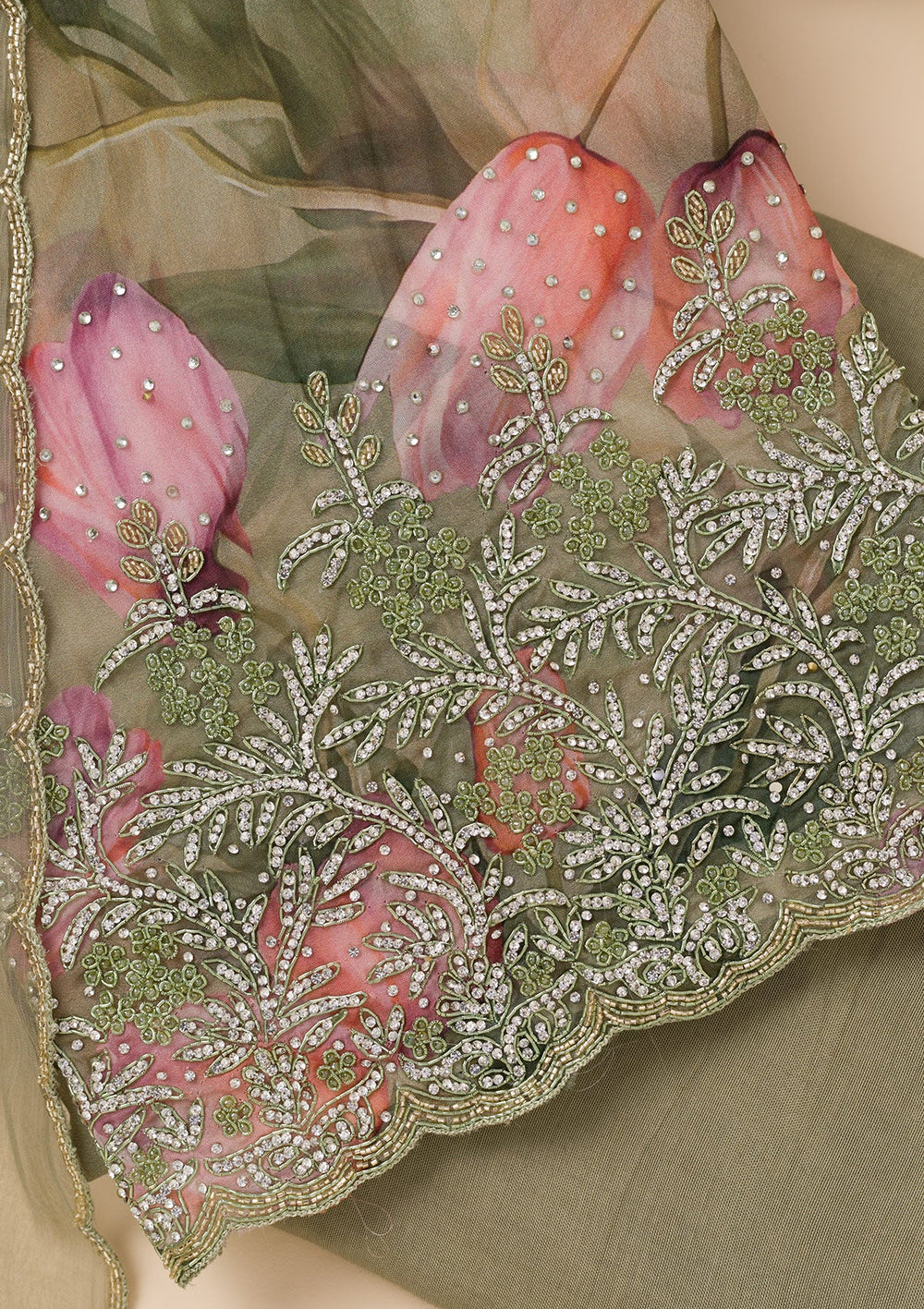 Mehendi Printed Georgette Unstitched Salwar Suit-Koskii