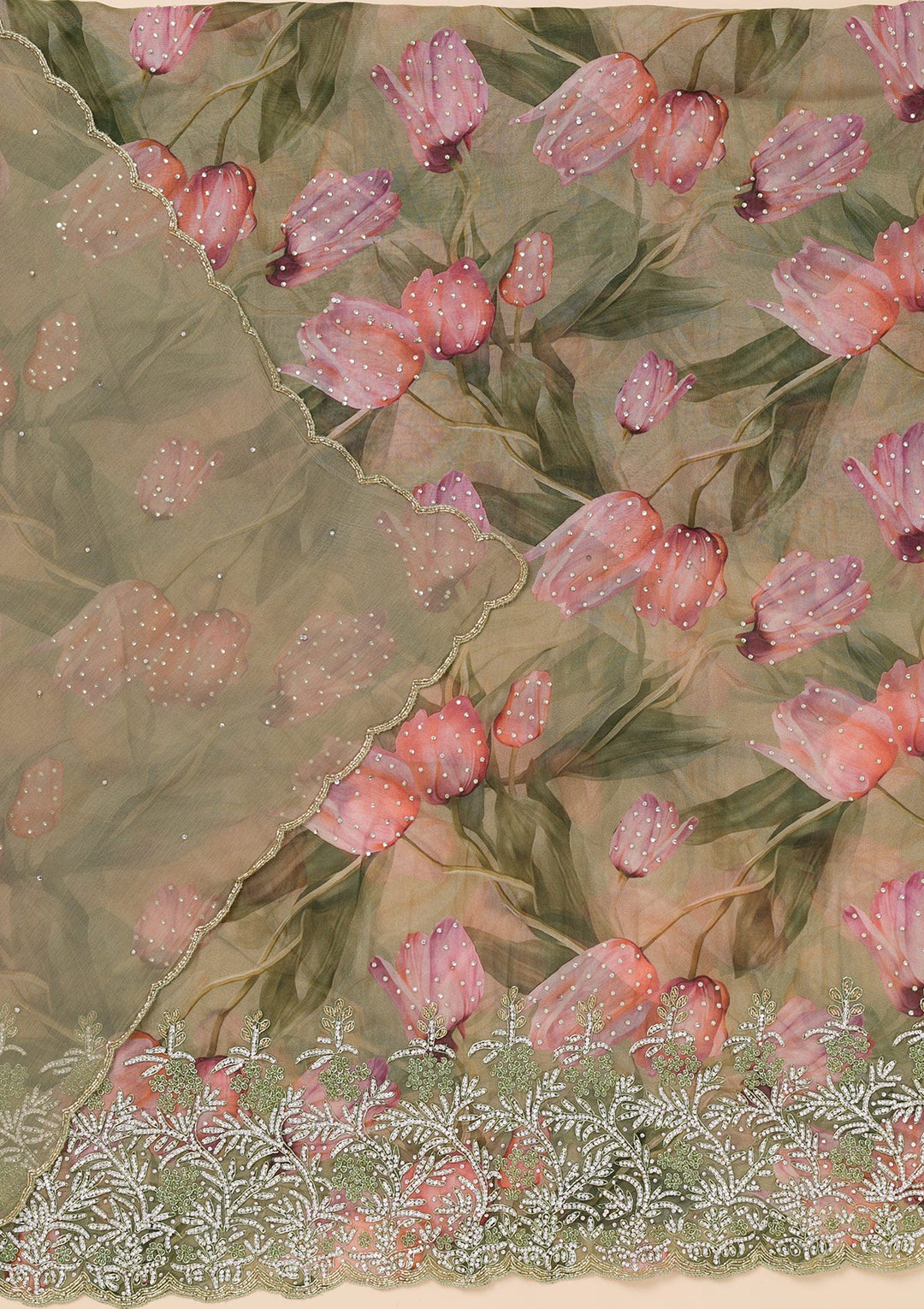 Mehendi Printed Georgette Unstitched Salwar Suit-Koskii