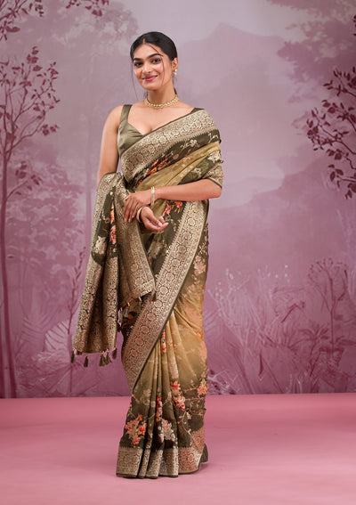 Mehendi Printed Georgette Saree-Koskii