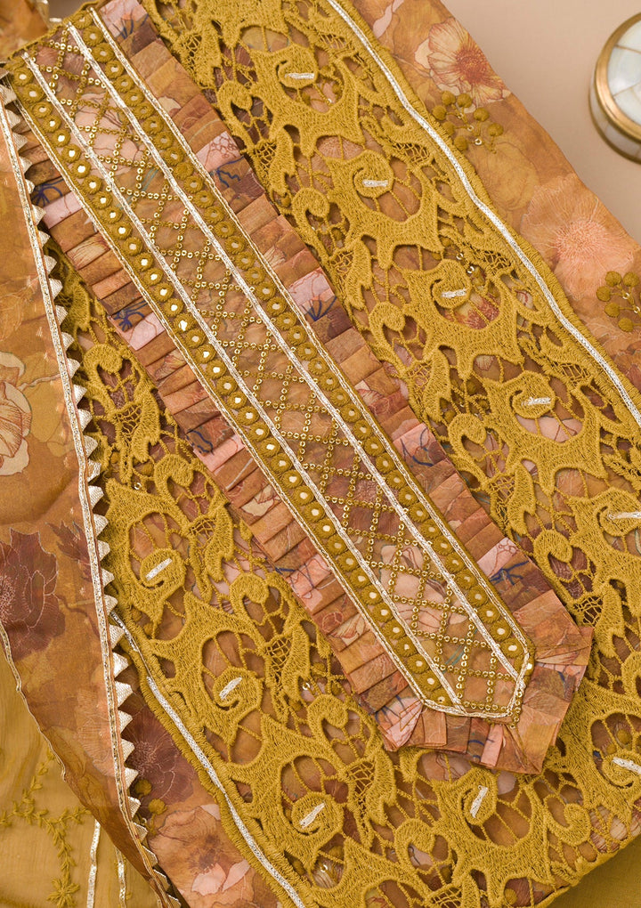 Mehendi Printed Organza Unstitched Salwar Kameez-Koskii