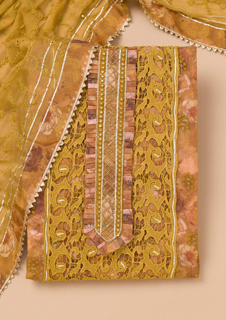 Mehendi Printed Organza Unstitched Salwar Kameez-Koskii