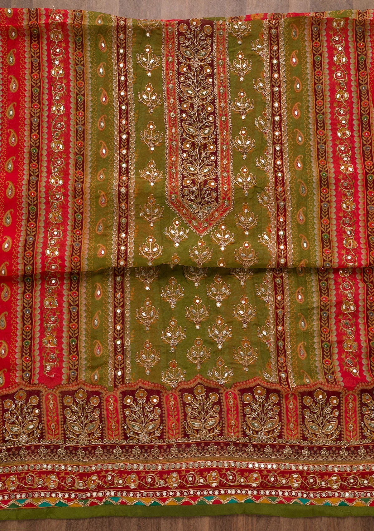 Mehendi Printed Semi Crepe Unstitched Salwar Suit-Koskii