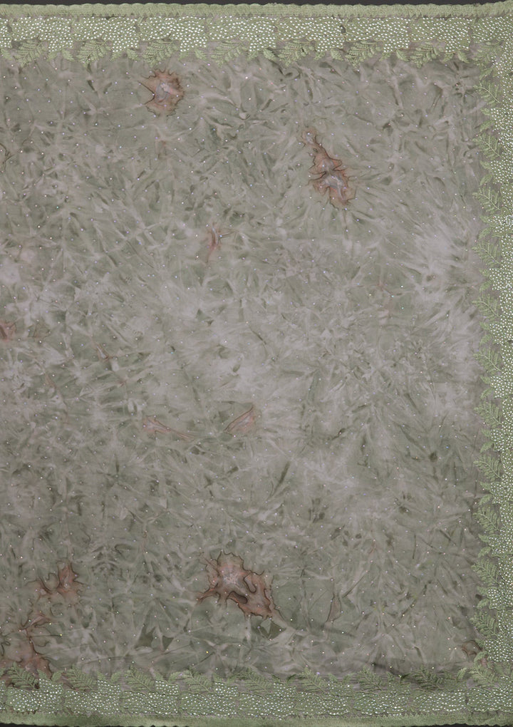 Mehendi Printed Semi Crepe Saree-Koskii
