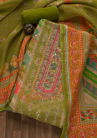 Mehendi Printed Tissue Unstitched Salwar Suit-Koskii