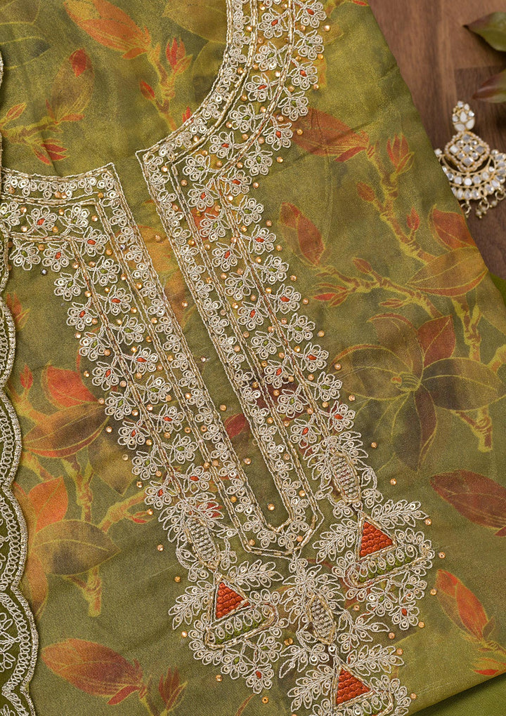 Mehendi Printed Tissue Unstitched Salwar Suit-Koskii