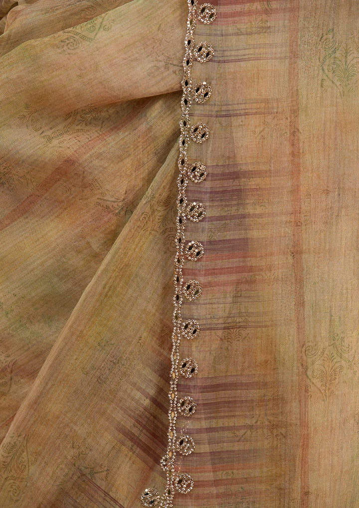 Mehendi Printed Tissue Saree-Koskii