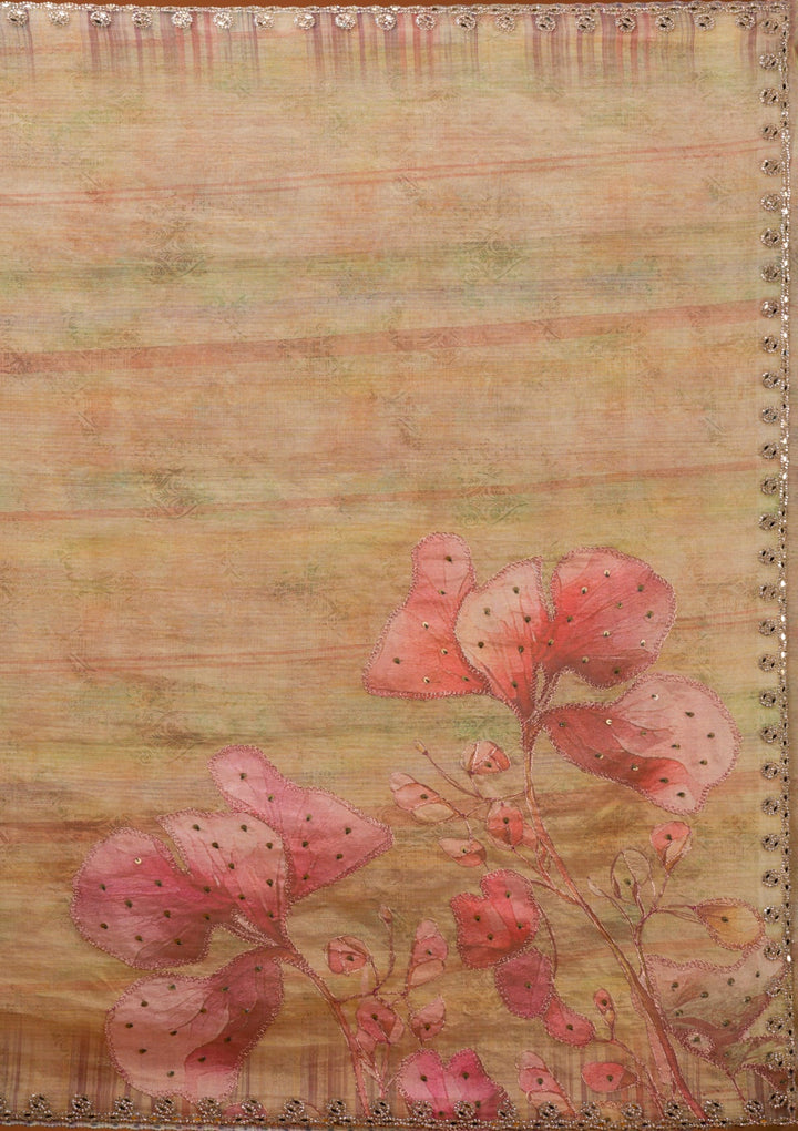 Mehendi Printed Tissue Saree-Koskii