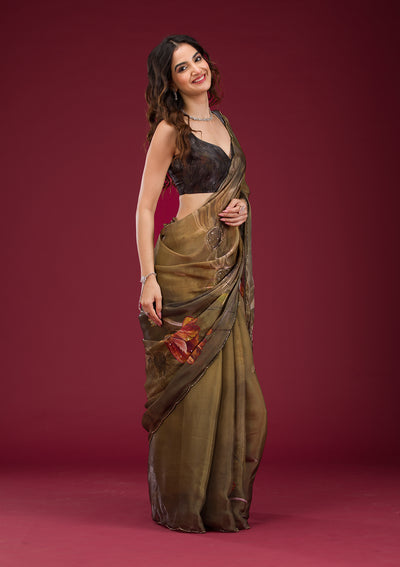 Mehendi Printed Tissue Saree