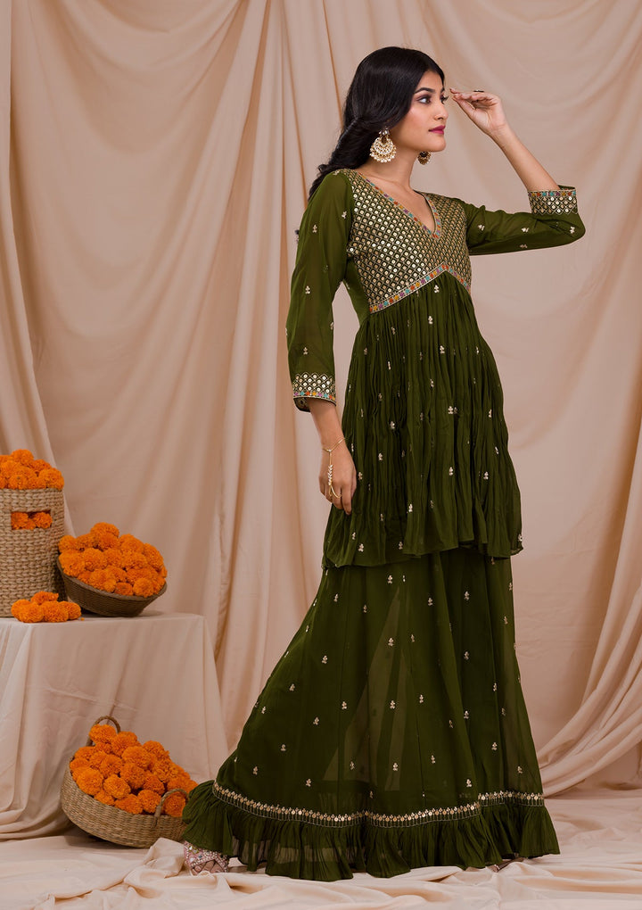 Mehendi Sequins Georgette Readymade Salwar Suit-Koskii