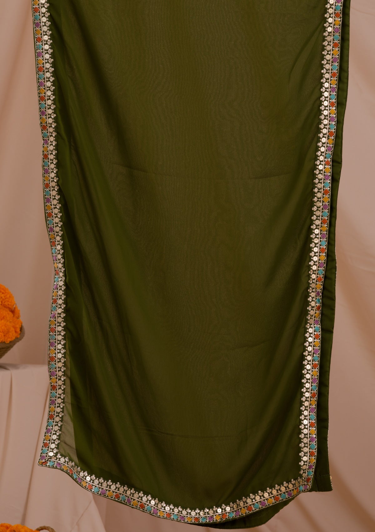 Mehendi Sequins Georgette Readymade Salwar Suit-Koskii