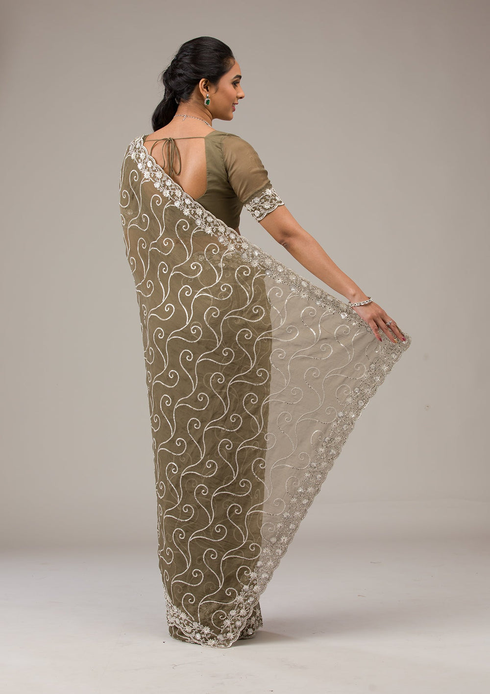 Mehendi Sequins Georgette Saree-Koskii