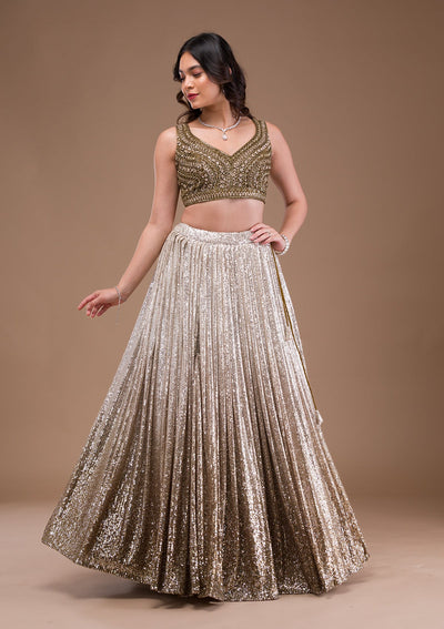 Mehendi Sequins Lycra Readymade Lehenga-Koskii