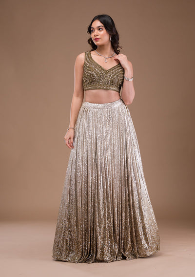 Mehendi Sequins Lycra Readymade Lehenga-Koskii