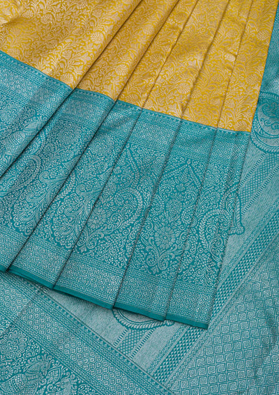 Mehendi Silver Zariwork Pure Silk Saree-Koskii