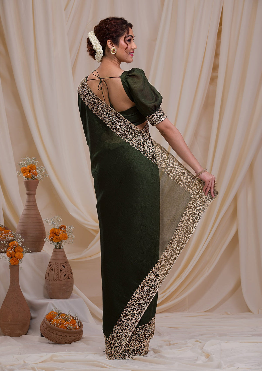Mehendi Stonework Art Silk Saree-Koskii
