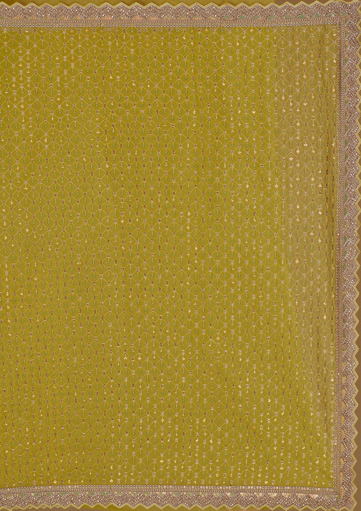 Mehendi Stonework Chiffon Saree-Koskii