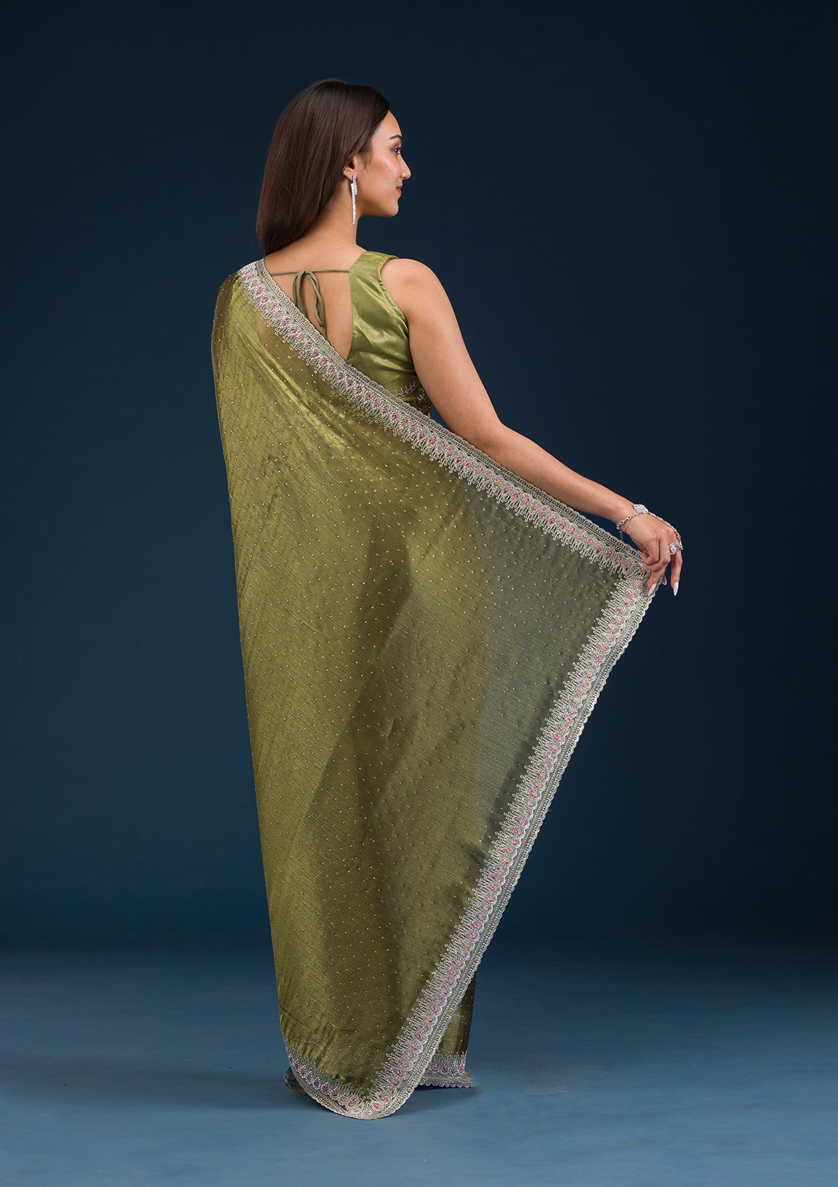 Mehendi Stonework Chiffon Saree