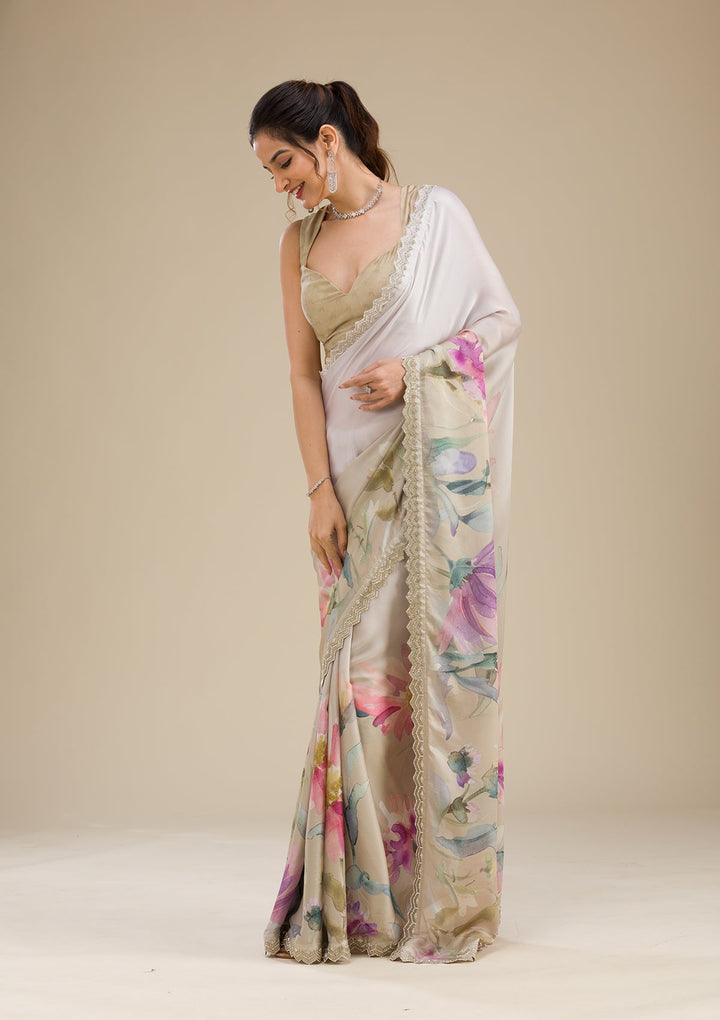 Mehendi Stonework Georgette Saree-Koskii