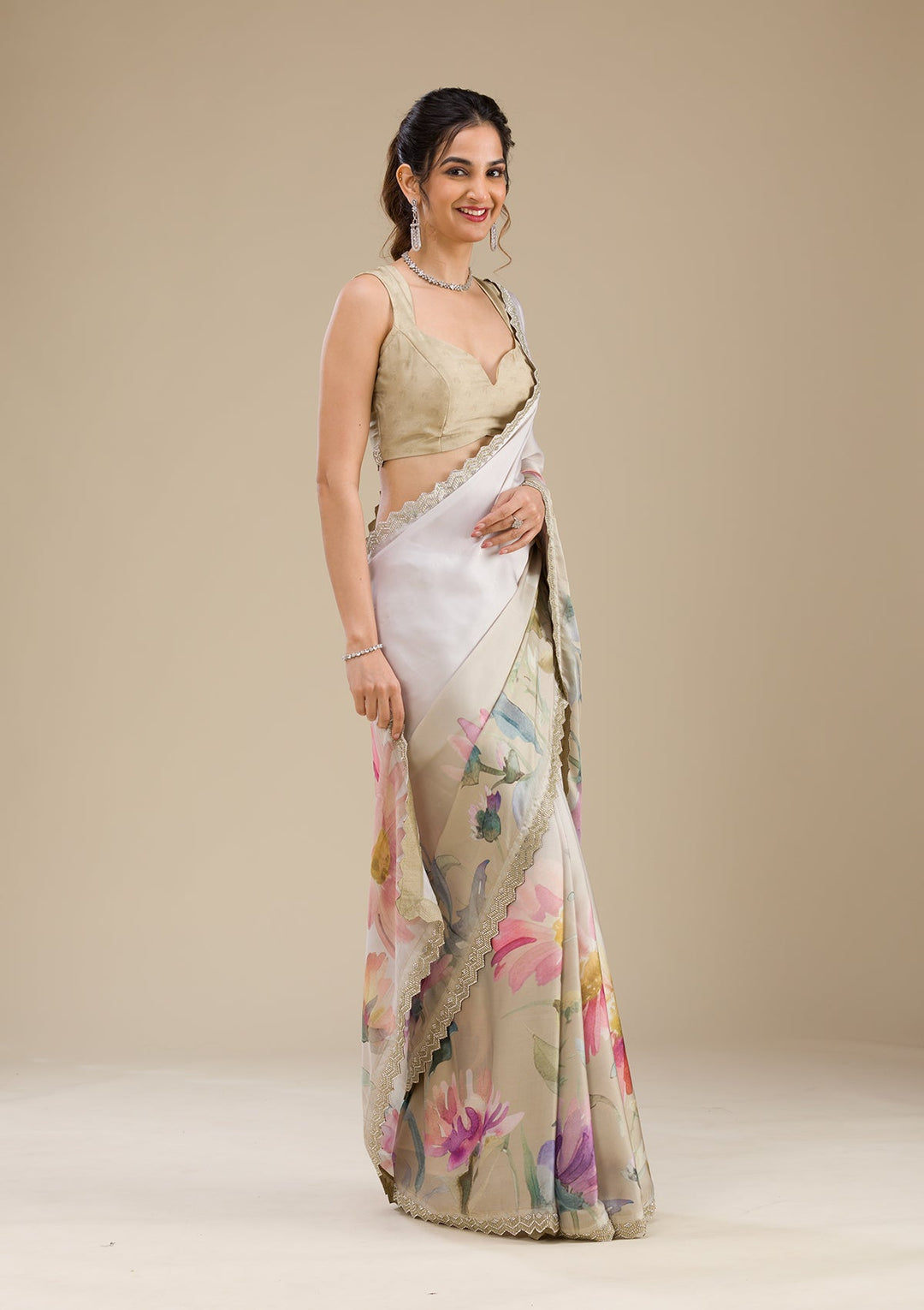 Mehendi Stonework Georgette Saree-Koskii