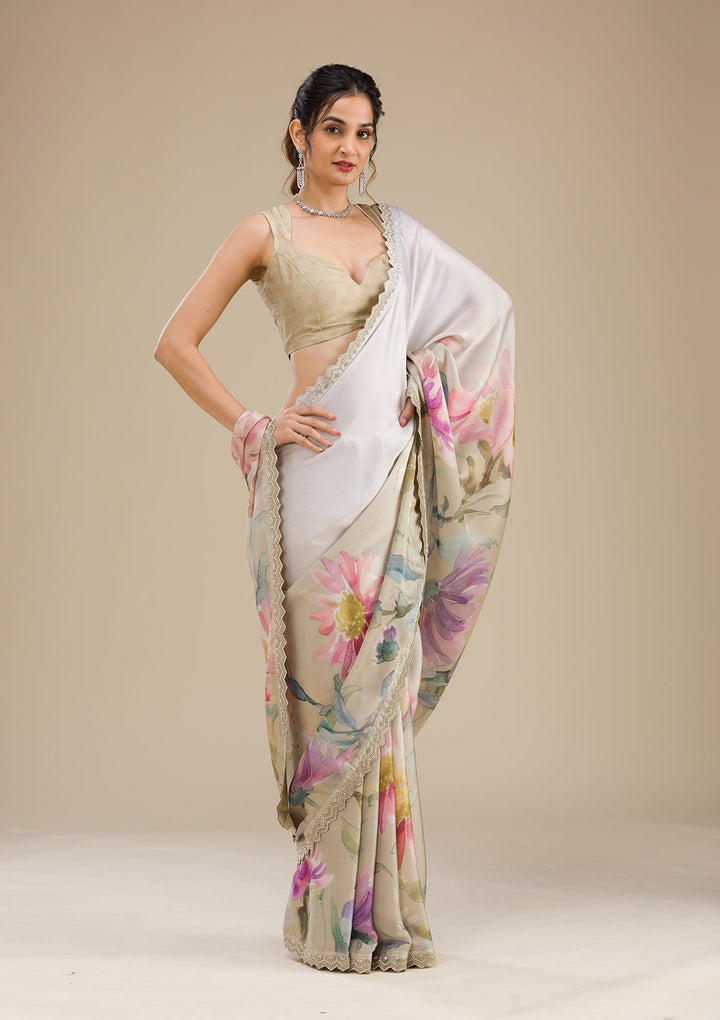 Mehendi Stonework Georgette Saree-Koskii