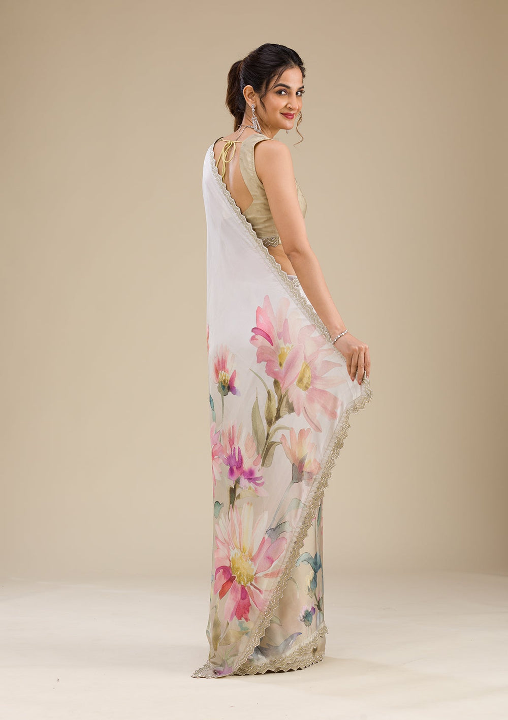 Mehendi Stonework Georgette Saree-Koskii