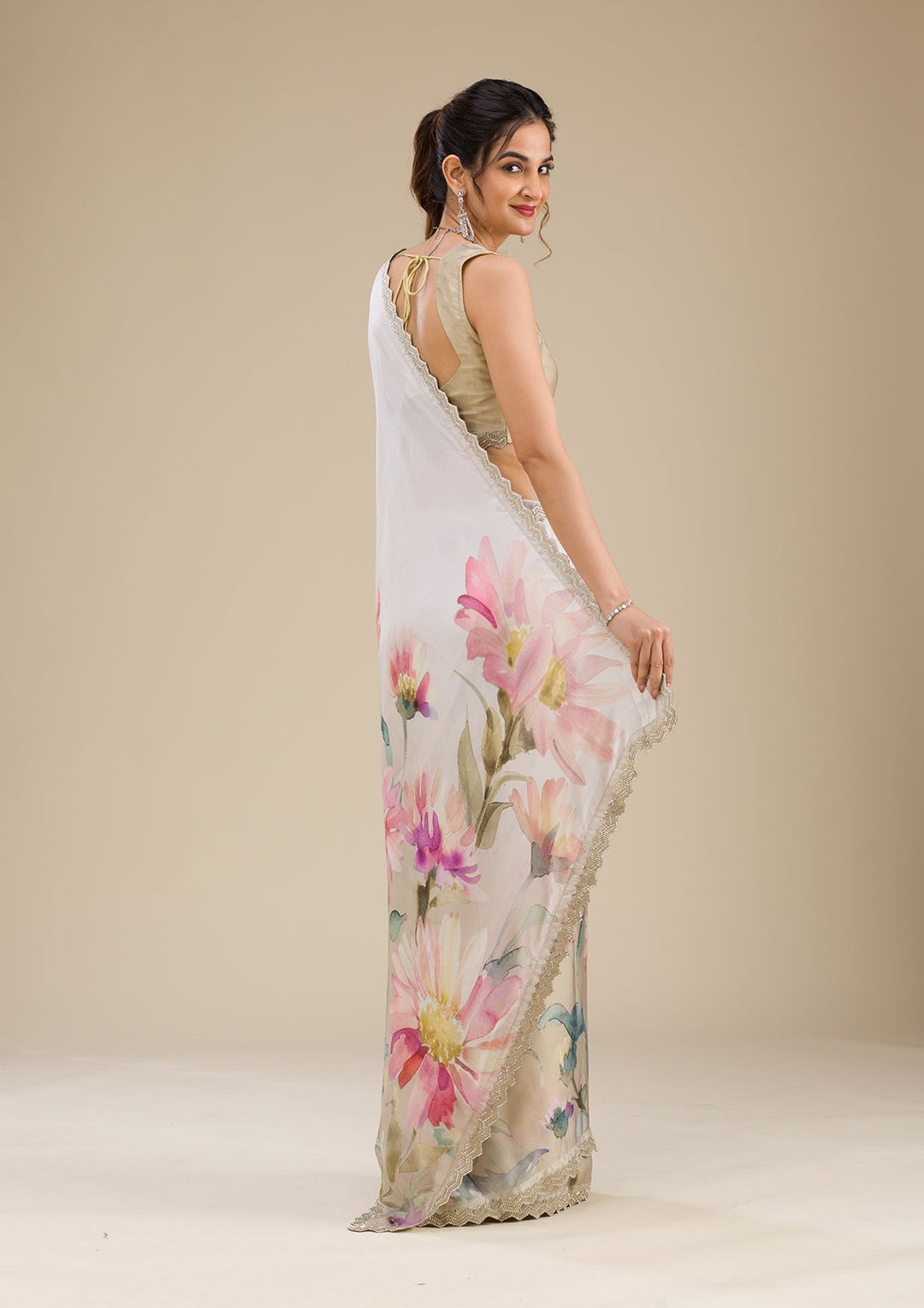 Mehendi Stonework Georgette Saree-Koskii