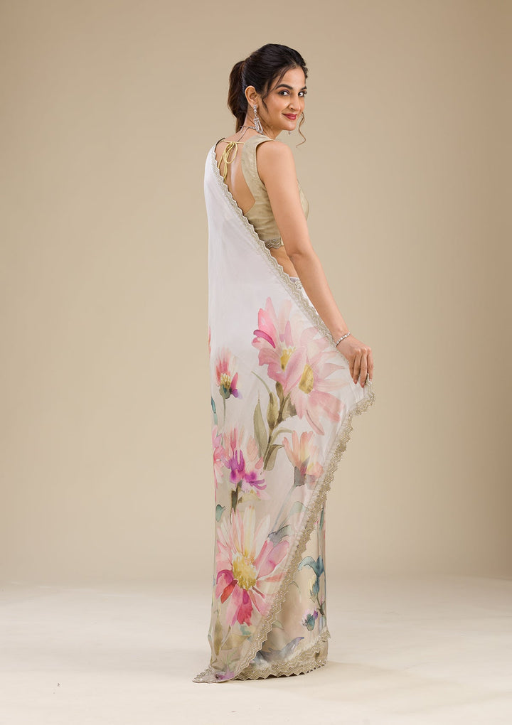Mehendi Stonework Georgette Saree-Koskii