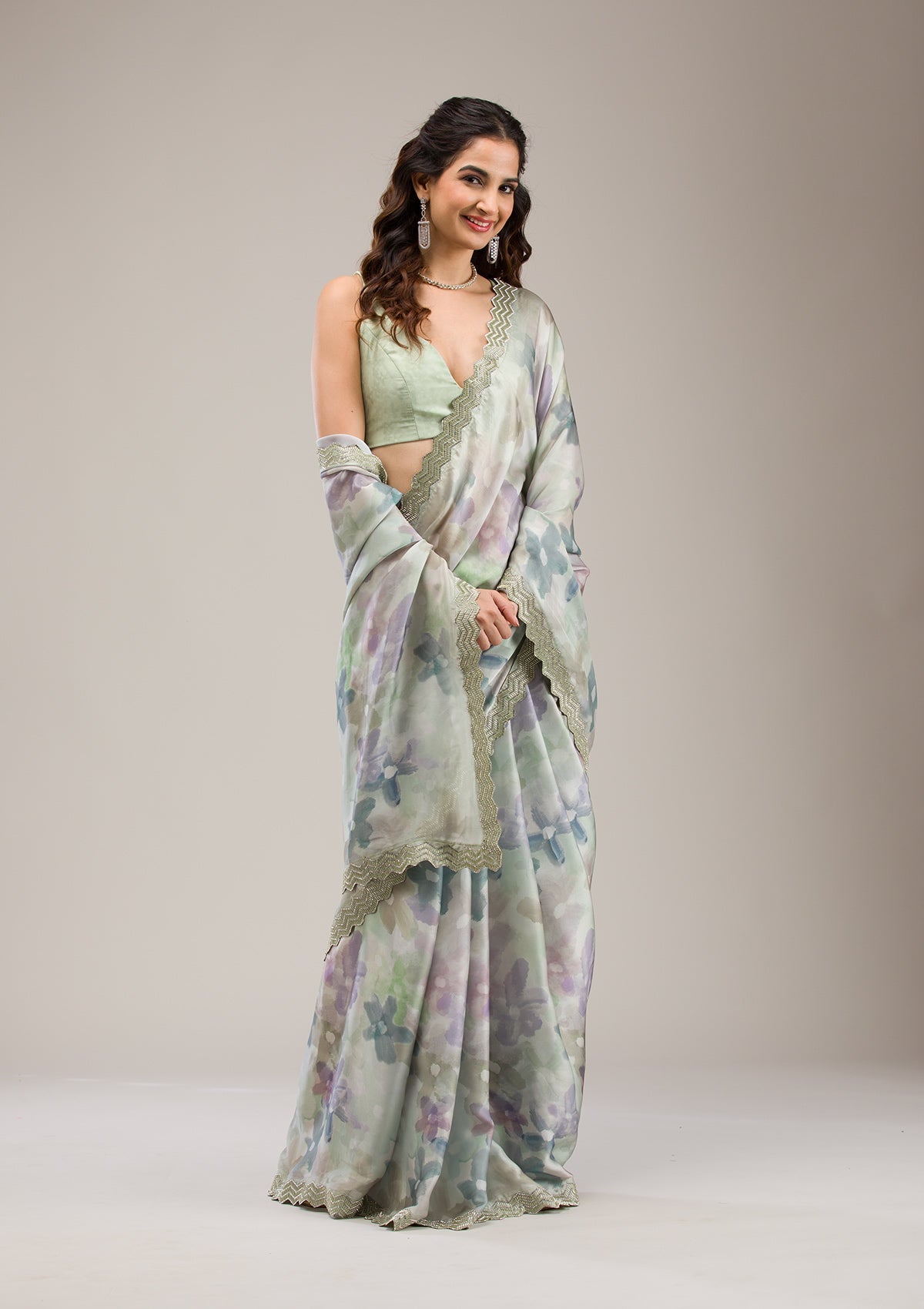 Mehendi Stonework Georgette Saree-Koskii