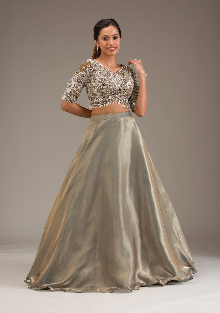 Mehendi Stonework Semi Crepe Readymade Lehenga