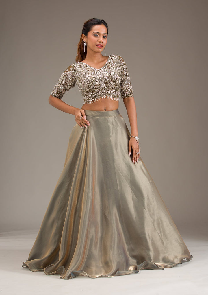 Mehendi Stonework Semi Crepe Readymade Lehenga