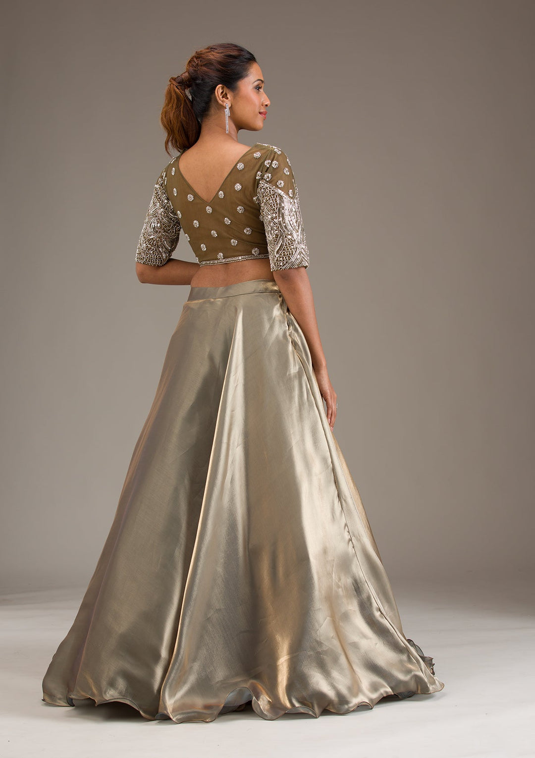 Mehendi Stonework Semi Crepe Readymade Lehenga