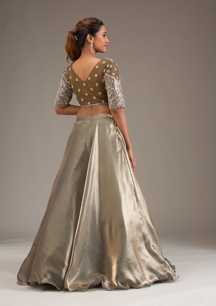 Mehendi Stonework Semi Crepe Readymade Lehenga