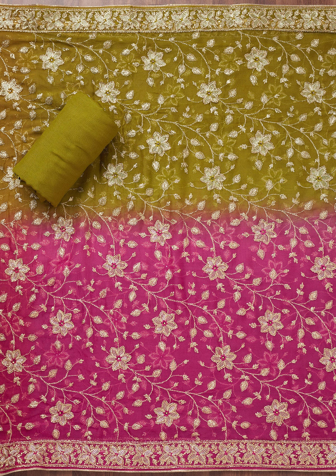 Mehendi Stonework Semi Crepe Unstitched Salwar Suit-Koskii