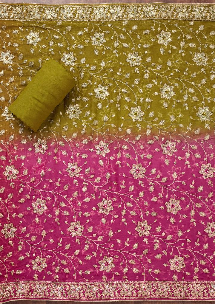 Mehendi Stonework Semi Crepe Unstitched Salwar Suit-Koskii