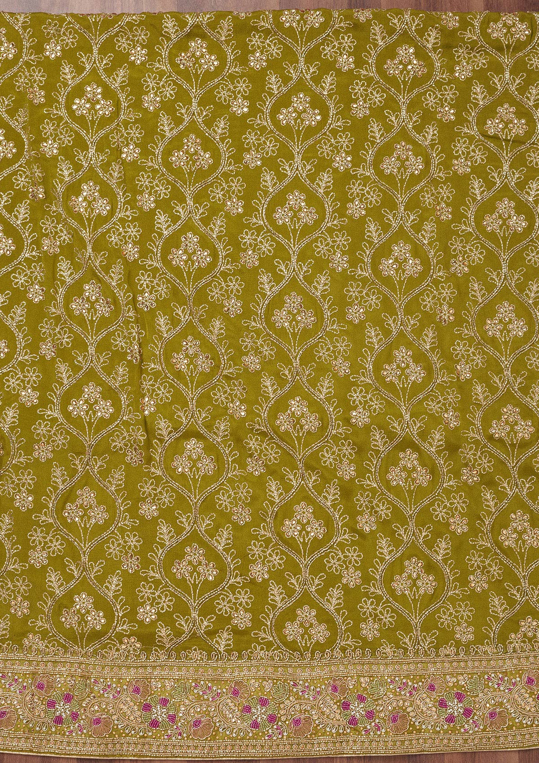 Mehendi Stonework Semi Crepe Unstitched Salwar Suit-Koskii