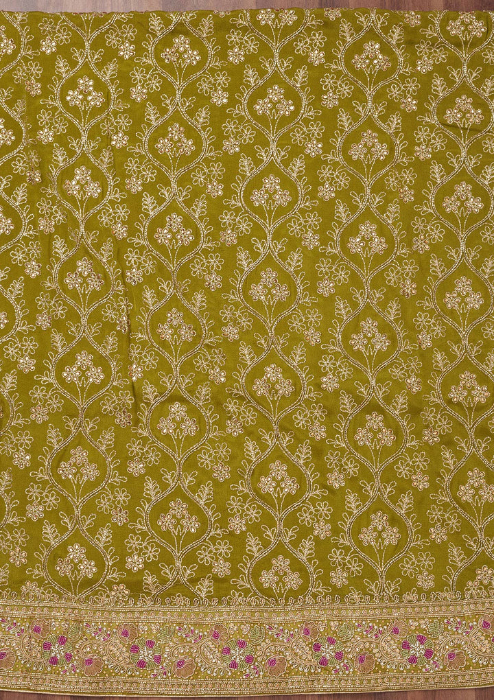 Mehendi Stonework Semi Crepe Unstitched Salwar Suit-Koskii