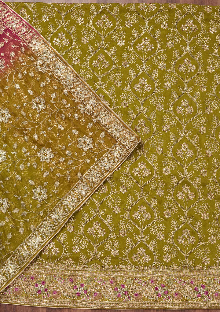 Mehendi Stonework Semi Crepe Unstitched Salwar Suit-Koskii