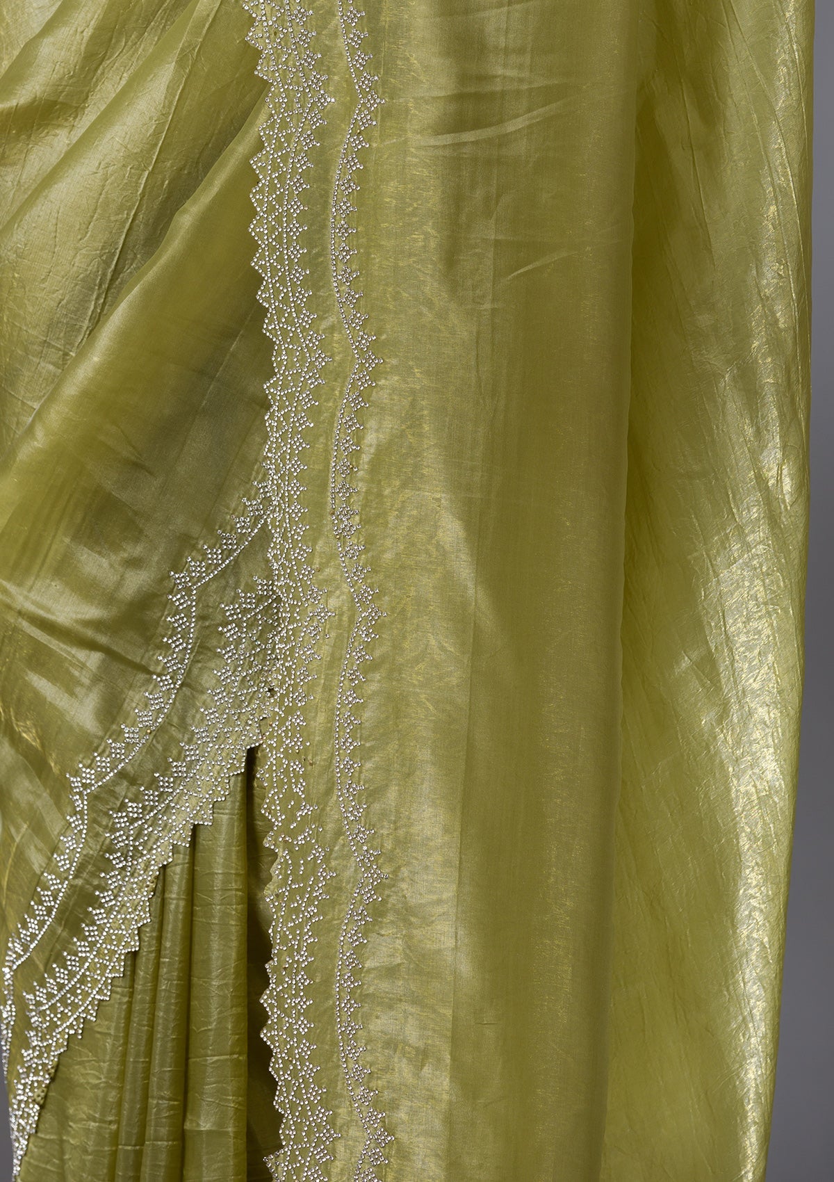 Mehendi Stonework Tissue Saree-Koskii