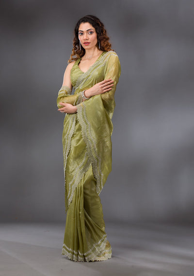 Mehendi Stonework Tissue Saree-Koskii