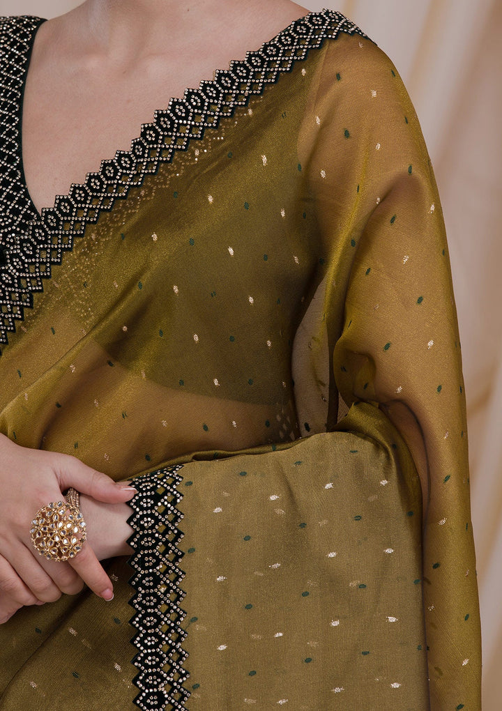 Mehendi Swarovski Tissue Saree-Koskii
