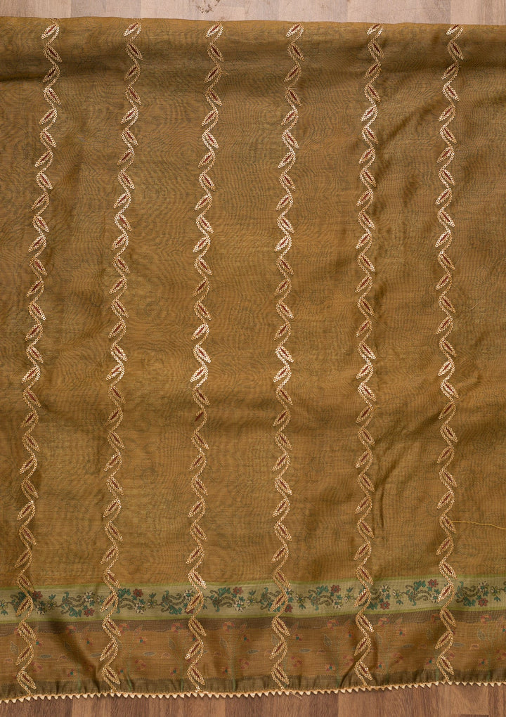 Mehendi Threadwork Chanderi Unstitched Salwar Suit-Koskii